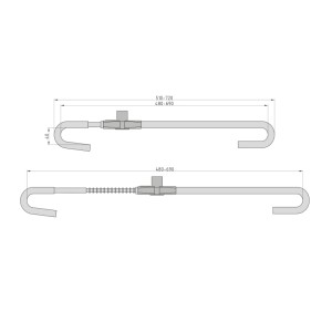 Abbildung der Basi Lenkrad-/Pedalsperre KFZ 100 mit Maßangaben, universelle Diebstahlsicherung.
